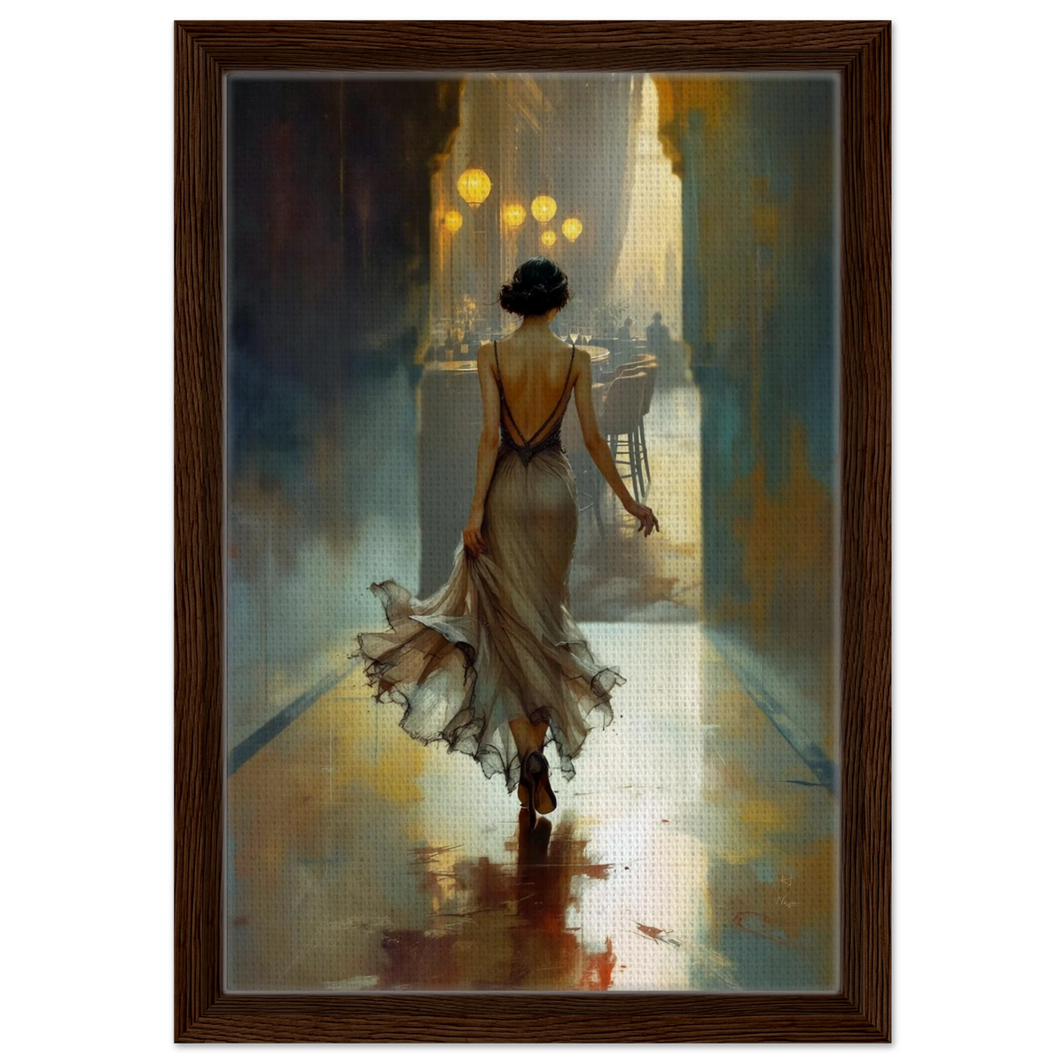 1920s Speakeasy Art Deco Flapper Print 30x45 cm 12x18″ Framed Canvas Dark Brown Wood Frame