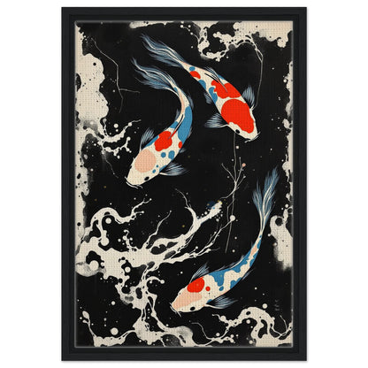 Modern Black White Koi Fish Ocean Art Print 40x60 cm 16x24″ Framed Canvas Black Wood Frame