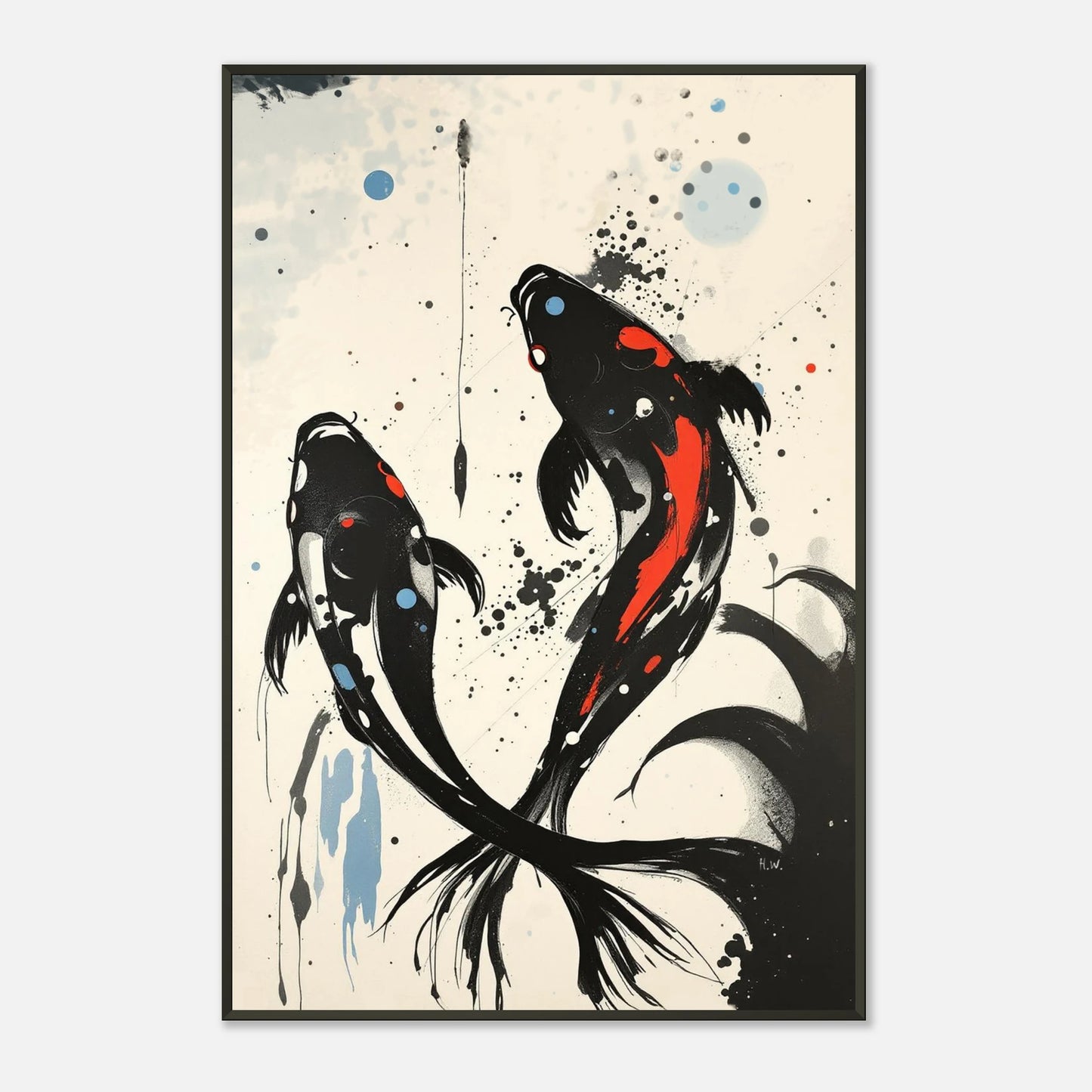 Modern Koi Fish Ocean Art Print 60x90 cm 24x36″ Museum-Quality Matte Framed Poster Black Wood Frame