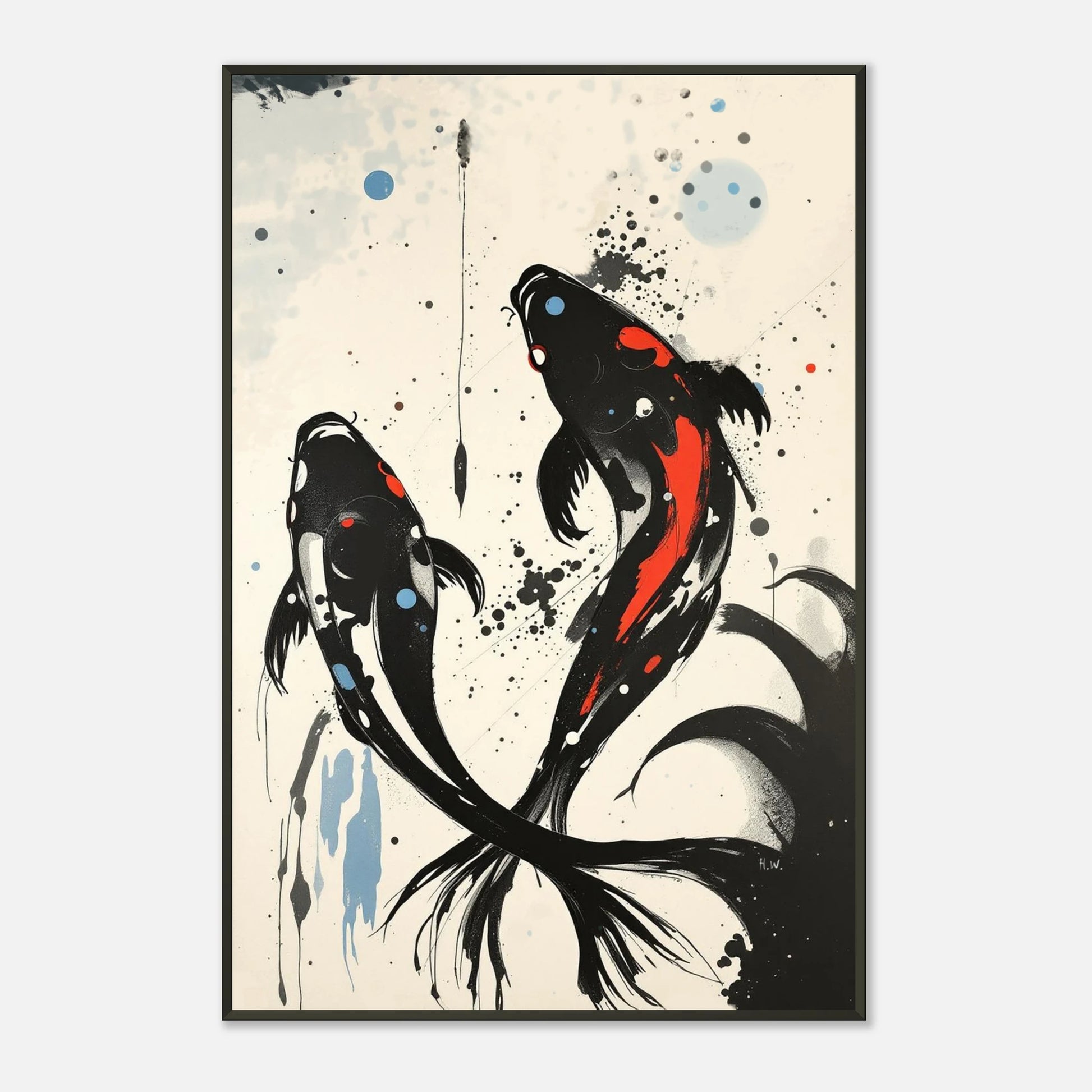 Modern Koi Fish Ocean Art Print 60x90 cm 24x36″ Museum-Quality Matte Framed Poster Black Wood Frame