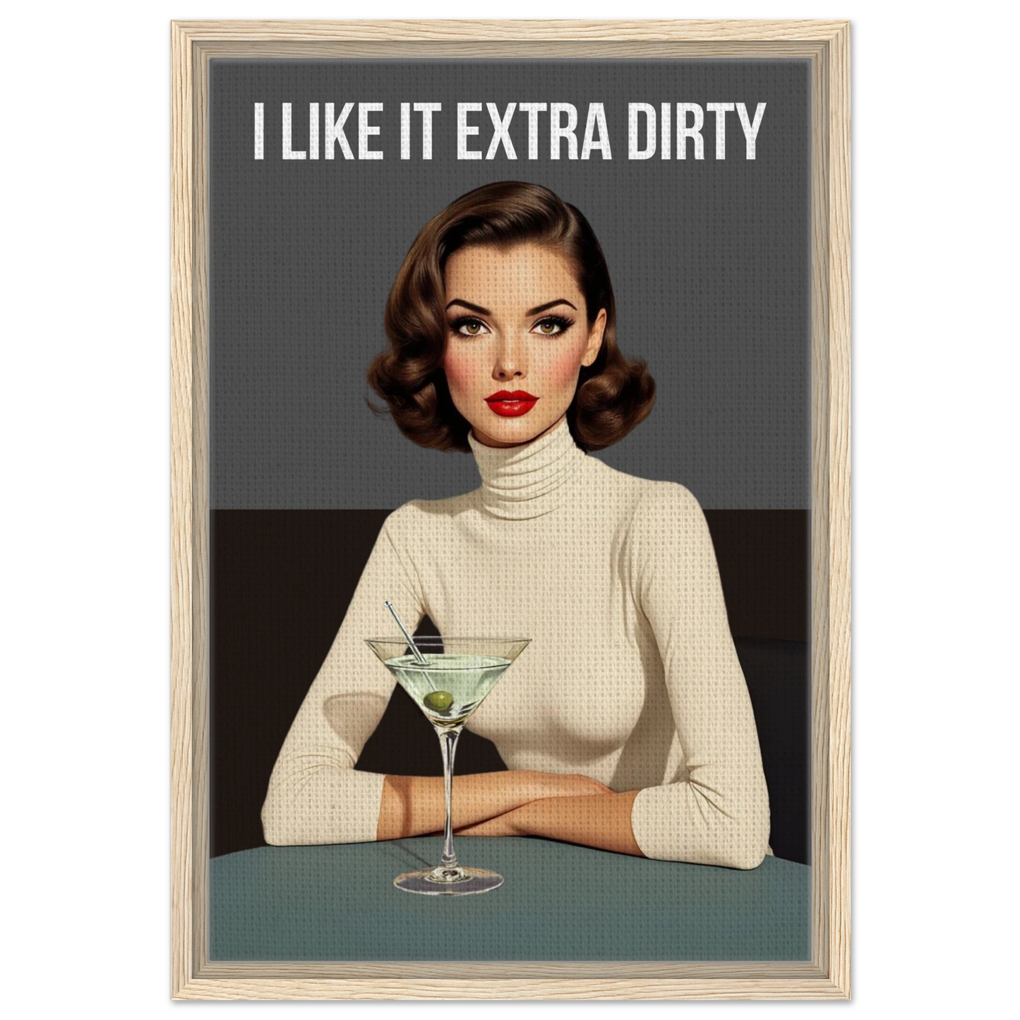 Extra Dirty Martini Cocktail Bar Art Print Light Wood Frame Framed Canvas 40x60 cm 16x24″