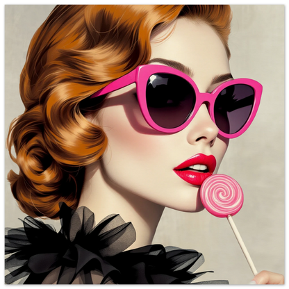 Retro Glam Fashion Model Lollipop Art Print Museum-Quality Matte Paper Poster 30x30 cm 12x12″