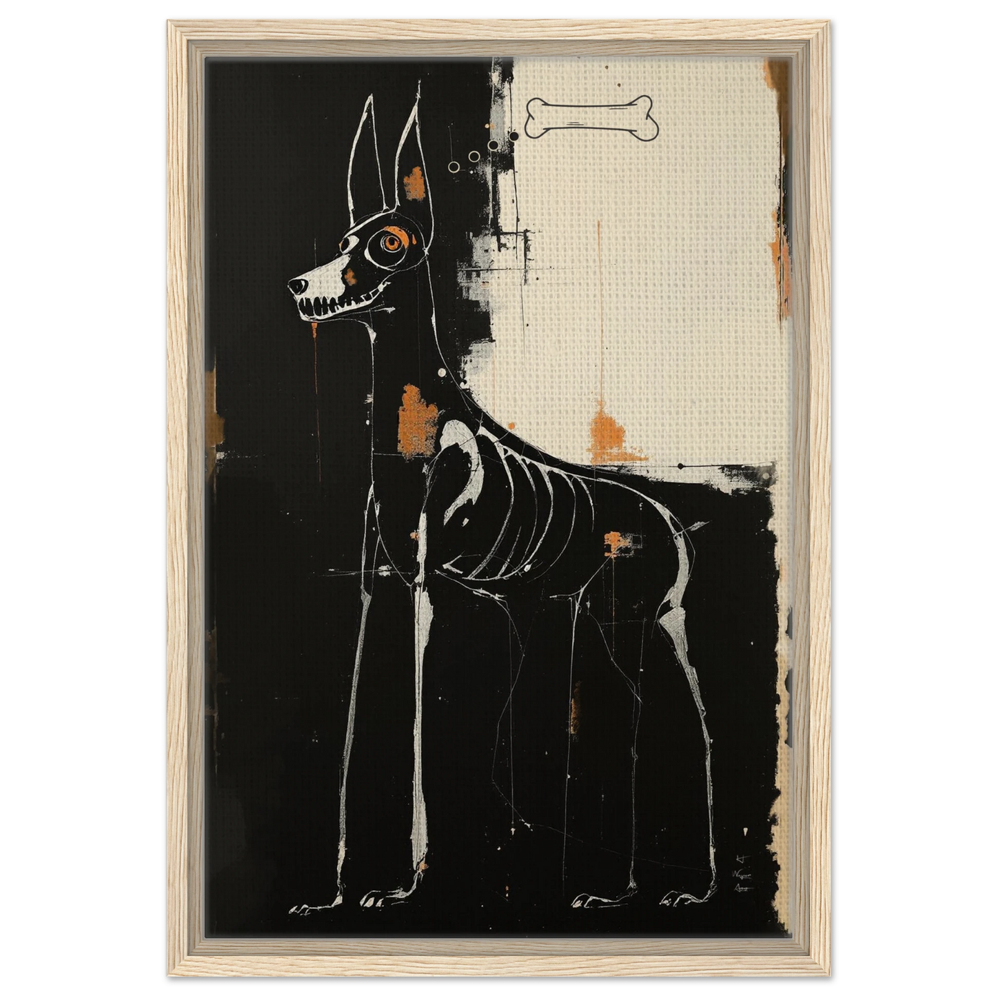 X-ray Skeleton Dog Abstract Art Poster Print 40x60 cm 16x24″ Framed Canvas Light Wood Frame