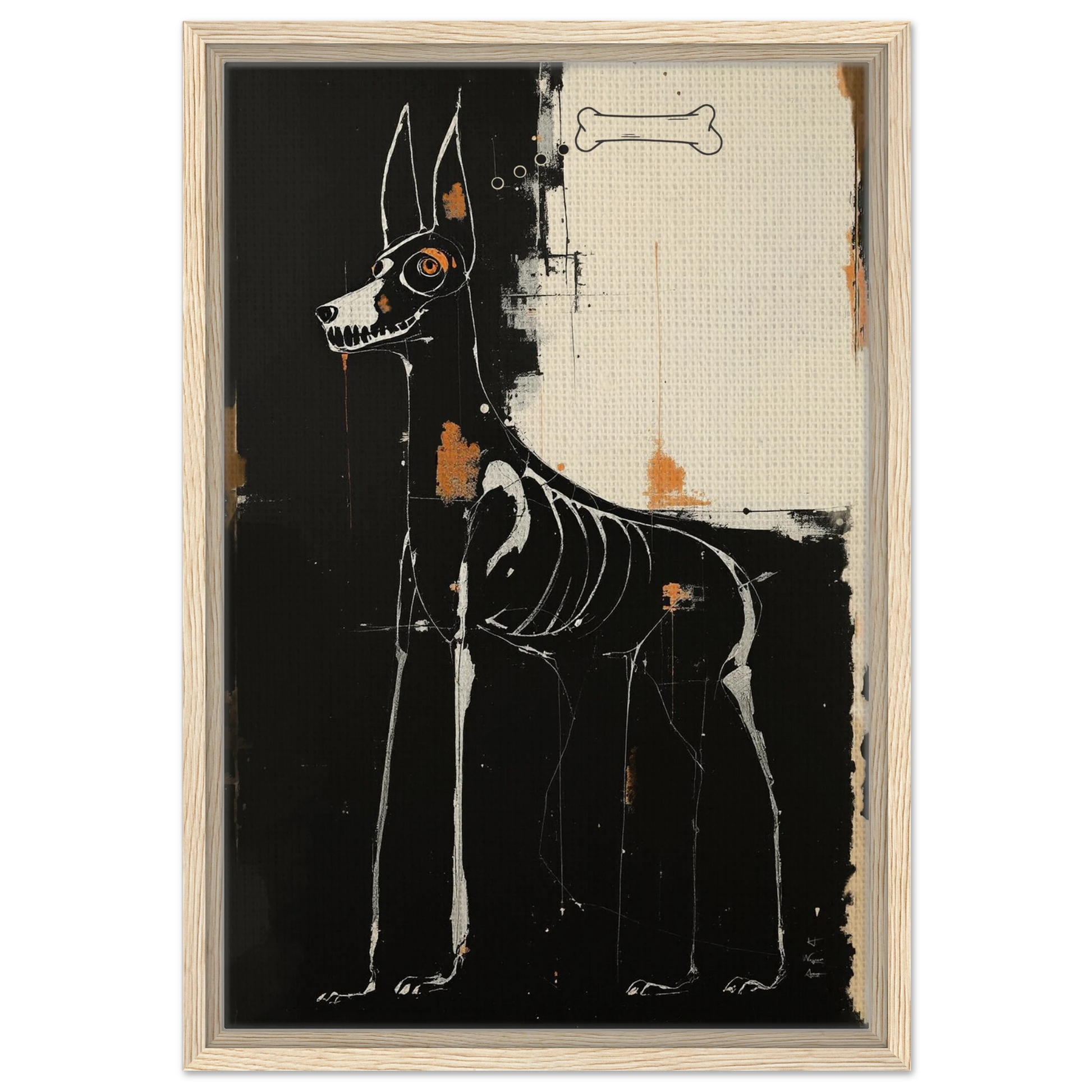 X-ray Skeleton Dog Abstract Art Poster Print 40x60 cm 16x24″ Framed Canvas Light Wood Frame