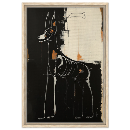 X-ray Skeleton Dog Abstract Art Poster Print 40x60 cm 16x24″ Framed Canvas Light Wood Frame