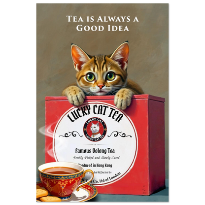 Tabby Lucky Cat Tea Vintage Kitchen Art Print No Frame 60x90 cm 24x36″ Classic Matte Paper Poster