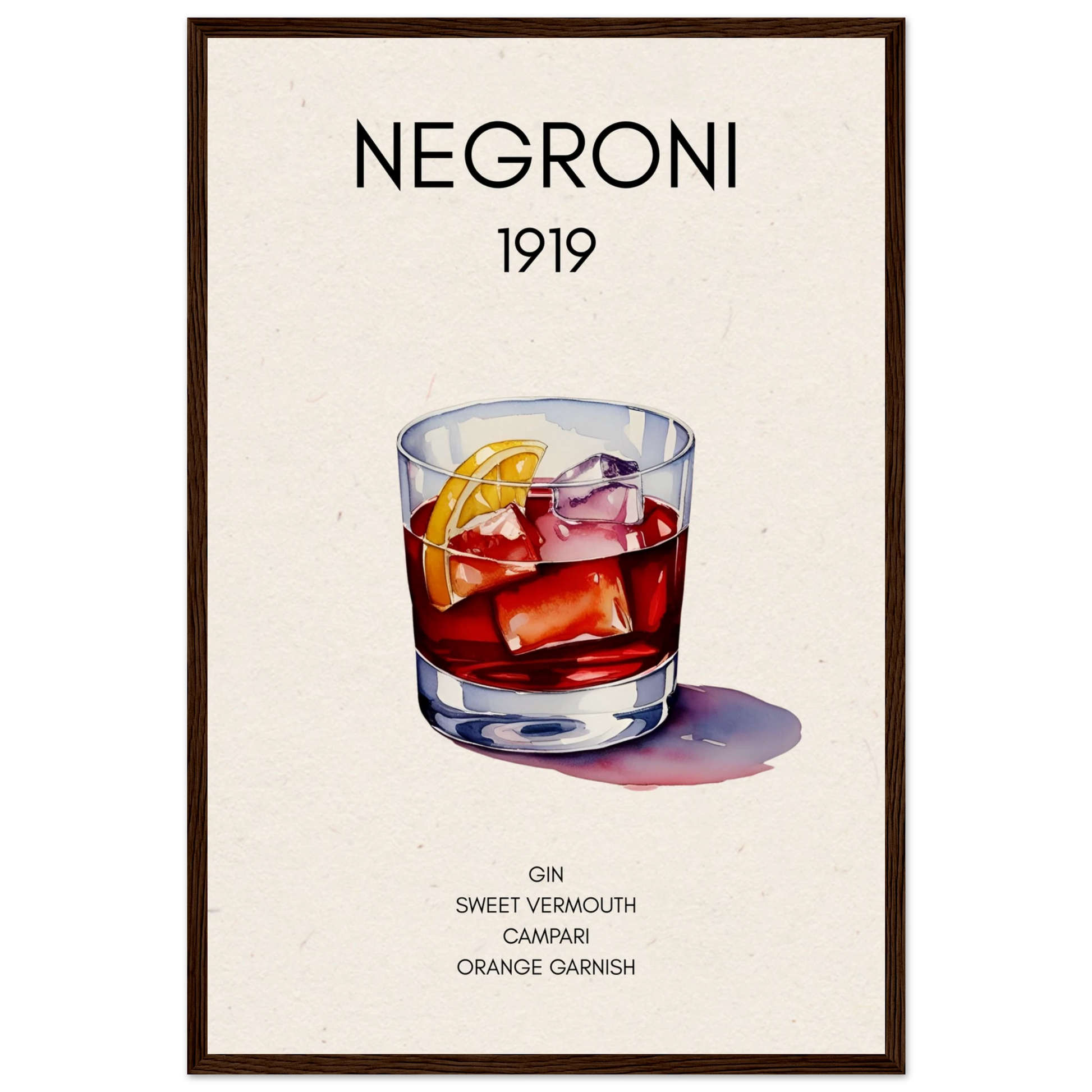Negroni Cocktail Bar Art Print Dark Brown Wood Frame 40x60 cm 16x24″ Museum-Quality Matte Paper Wooden Framed Poster