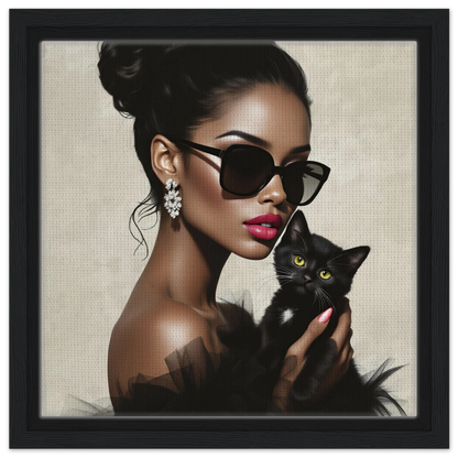 Retro Glam Fashion Model Kitten Art Print Framed Canvas 30x30 cm 12x12″