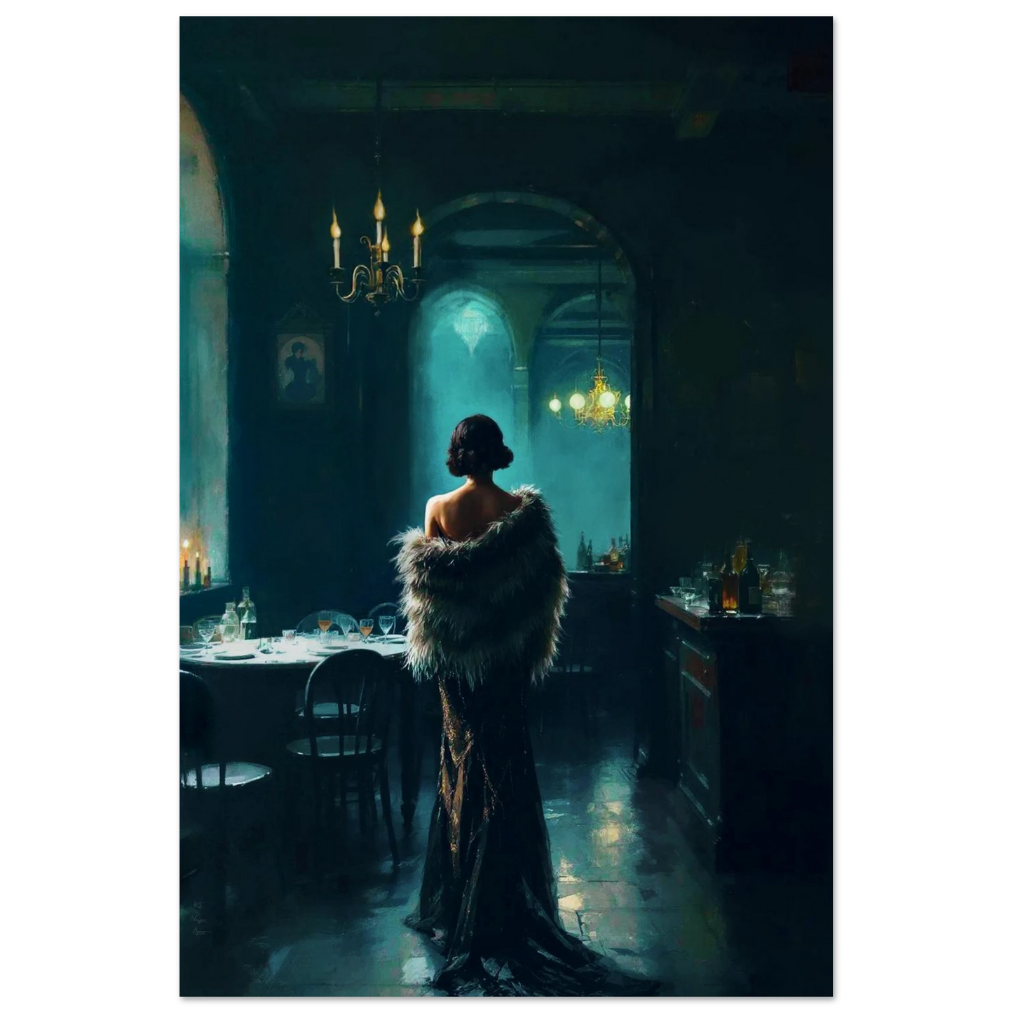 Moody Speakeasy Flapper Bar Art Print No Frame 30x45 cm 12x18″ Museum-Quality Matte Paper Poster