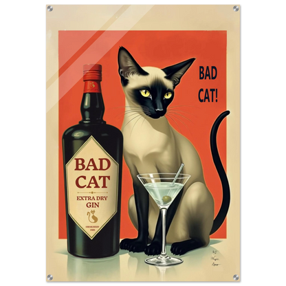 Siamese Cat Gin Martini Cocktail Art Print 70x100 cm 28x40″ Sleek Acrylic Print No Frame