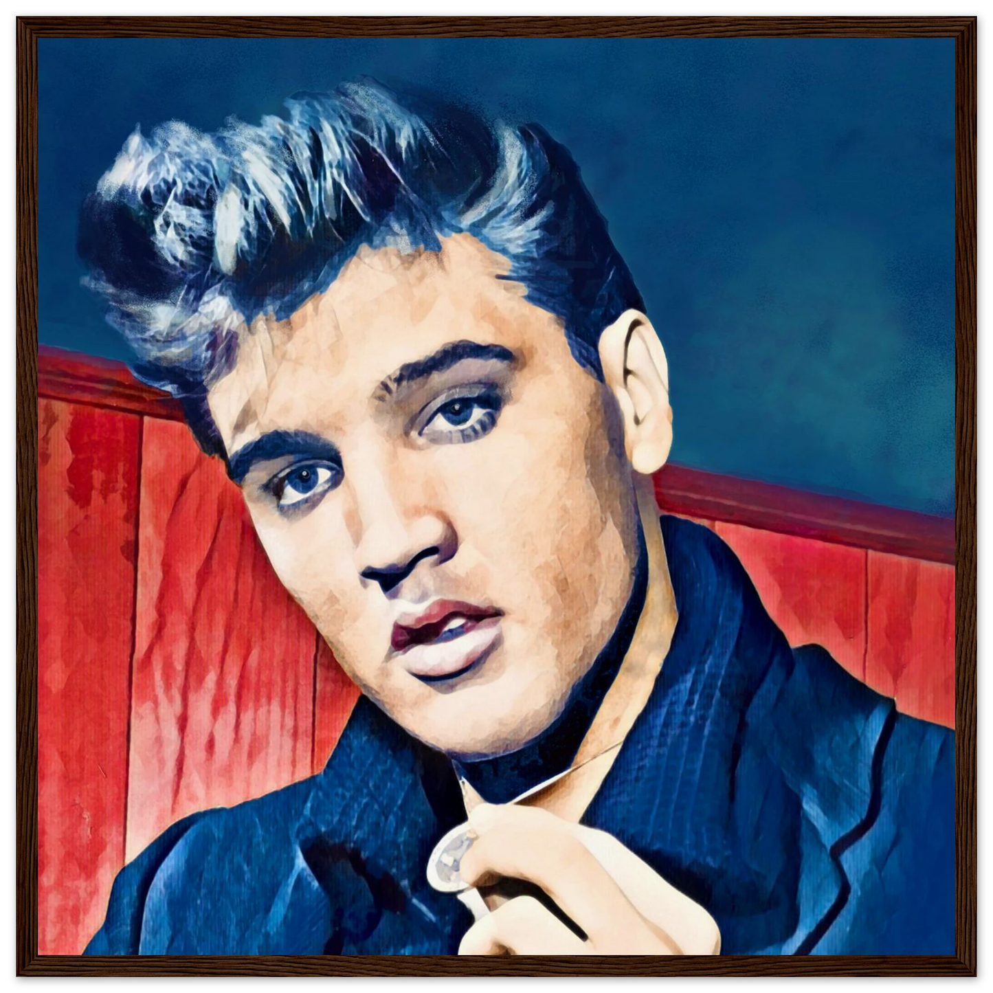 Young Elvis Presley Art Print Dark Brown Wood Frame 50x50 cm 20x20″ Museum-Quality Matte Framed Poster