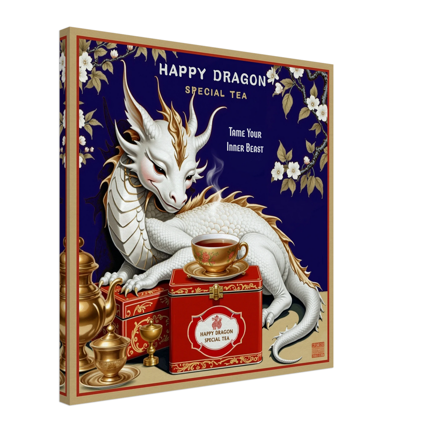 Happy Dragon Tea Art Print 60x60 cm 24x24″ Gallery Wrapped Canvas No Frame
