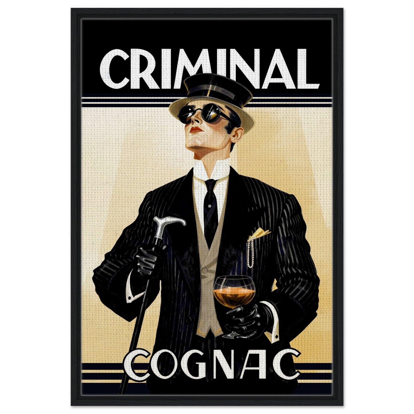 Criminal Cognac 1920s Art Deco Print 60x90 cm 24x36″ Framed Canvas - Black Wood