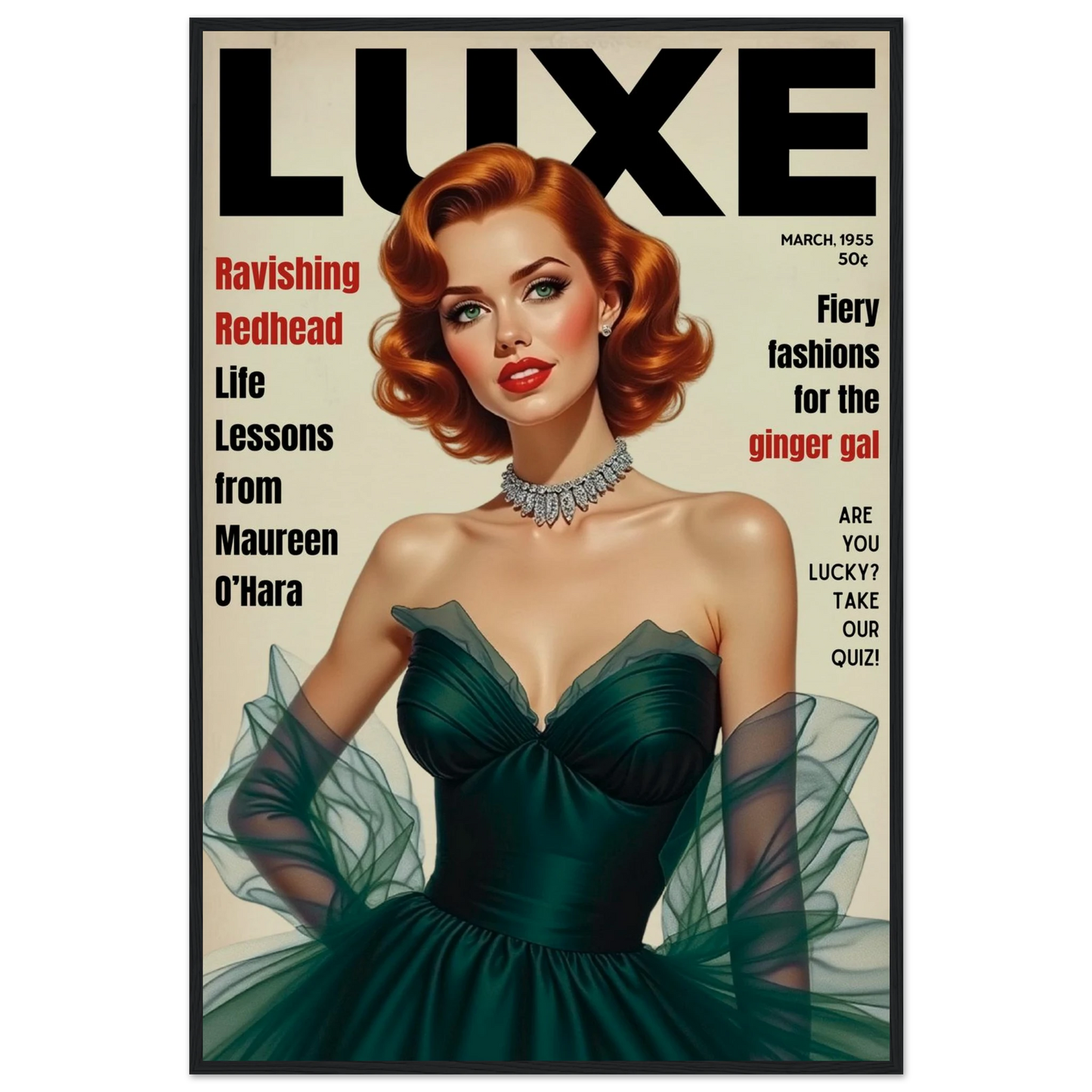 Maureen O'Hara Vintage Fashion Art Poster Print Black Wood Frame 60x90 cm 24x36″ Museum-Quality Matte Paper Wooden Framed Poster