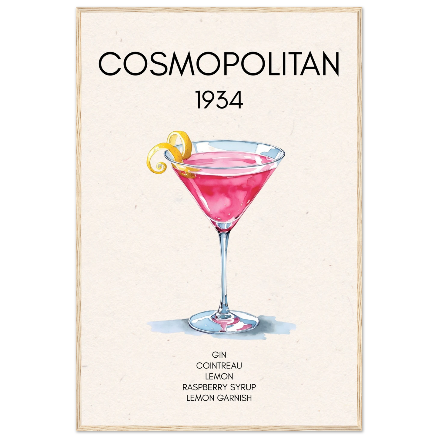 Cosmopolitan Cocktail Bar Poster Print Light Wood Frame 60x90 cm 24x36″ Classic Matte Paper Wooden Framed Poster