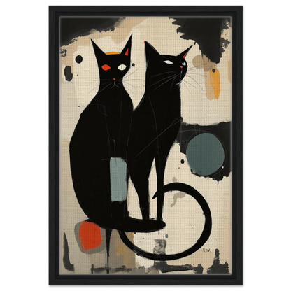 Abstract Crazy Cat Duo Art Print Black Wood Frame 40x60 cm 16x24″ Framed Canvas
