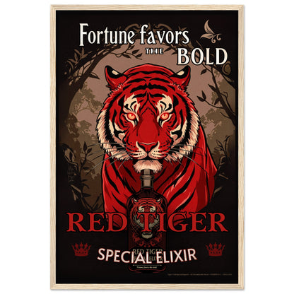 Tiger Cocktail Bar Art Poster Print 40x60 cm 16x24″ Museum-Quality Matte Framed Poster Light Wood Frame