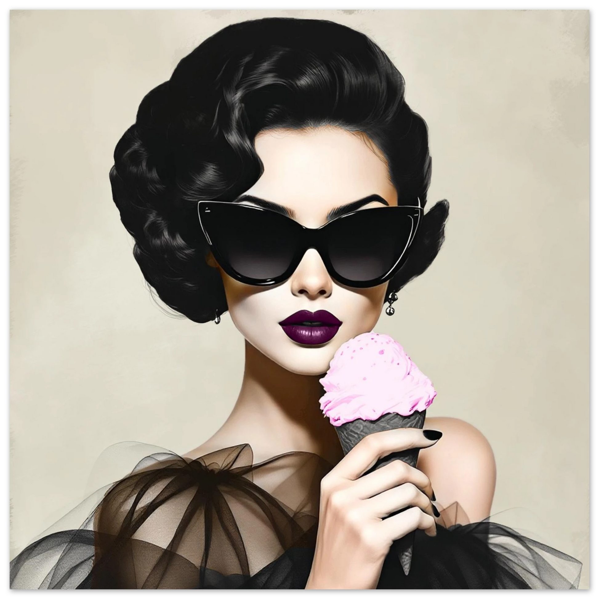 Retro Fashion Model Ice Cream Art Print 40x40 cm 16x16″ Premium Matte Paper Poster