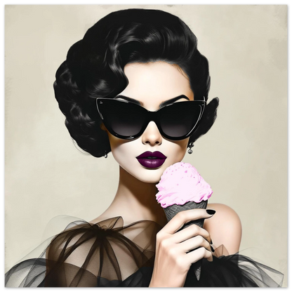 Retro Fashion Model Ice Cream Art Print 40x40 cm 16x16″ Premium Matte Paper Poster