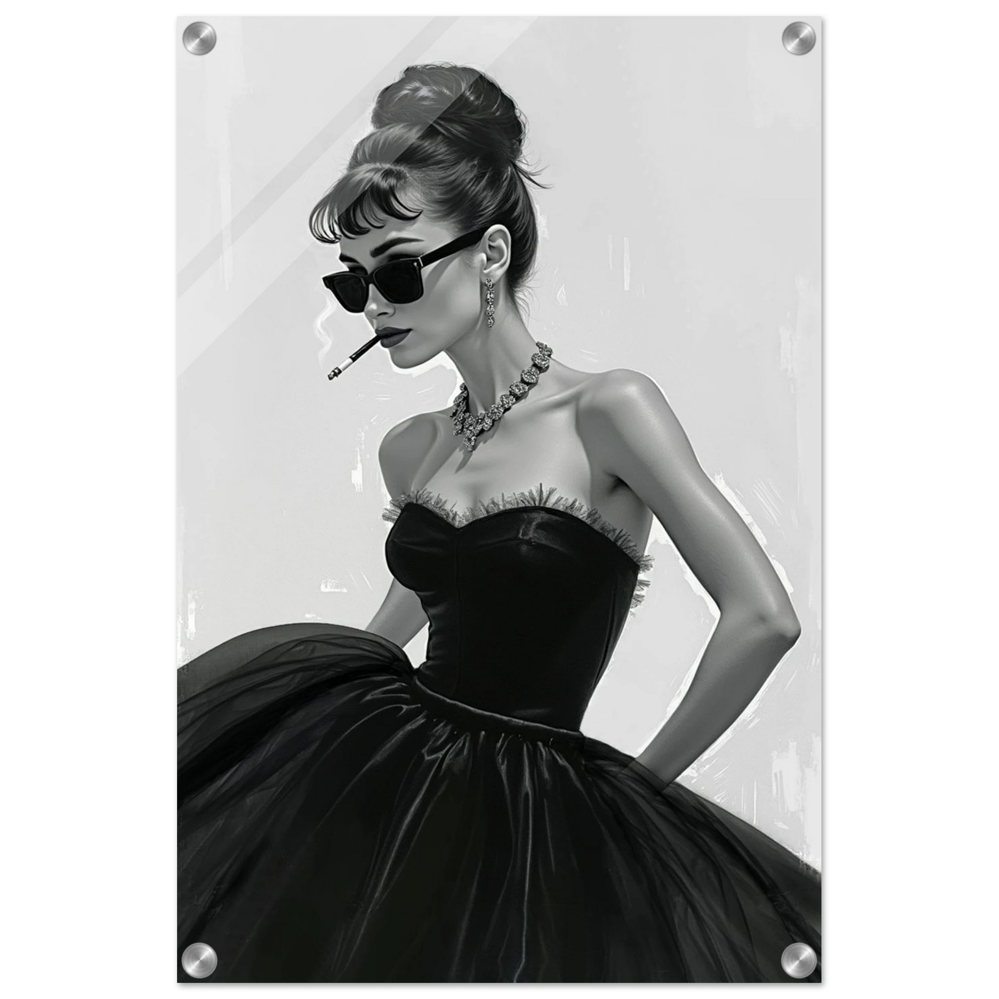 Audrey Hepburn Smoking Fashion Art Print No Frame 40x60 cm 16x24″ Sleek Acrylic Print