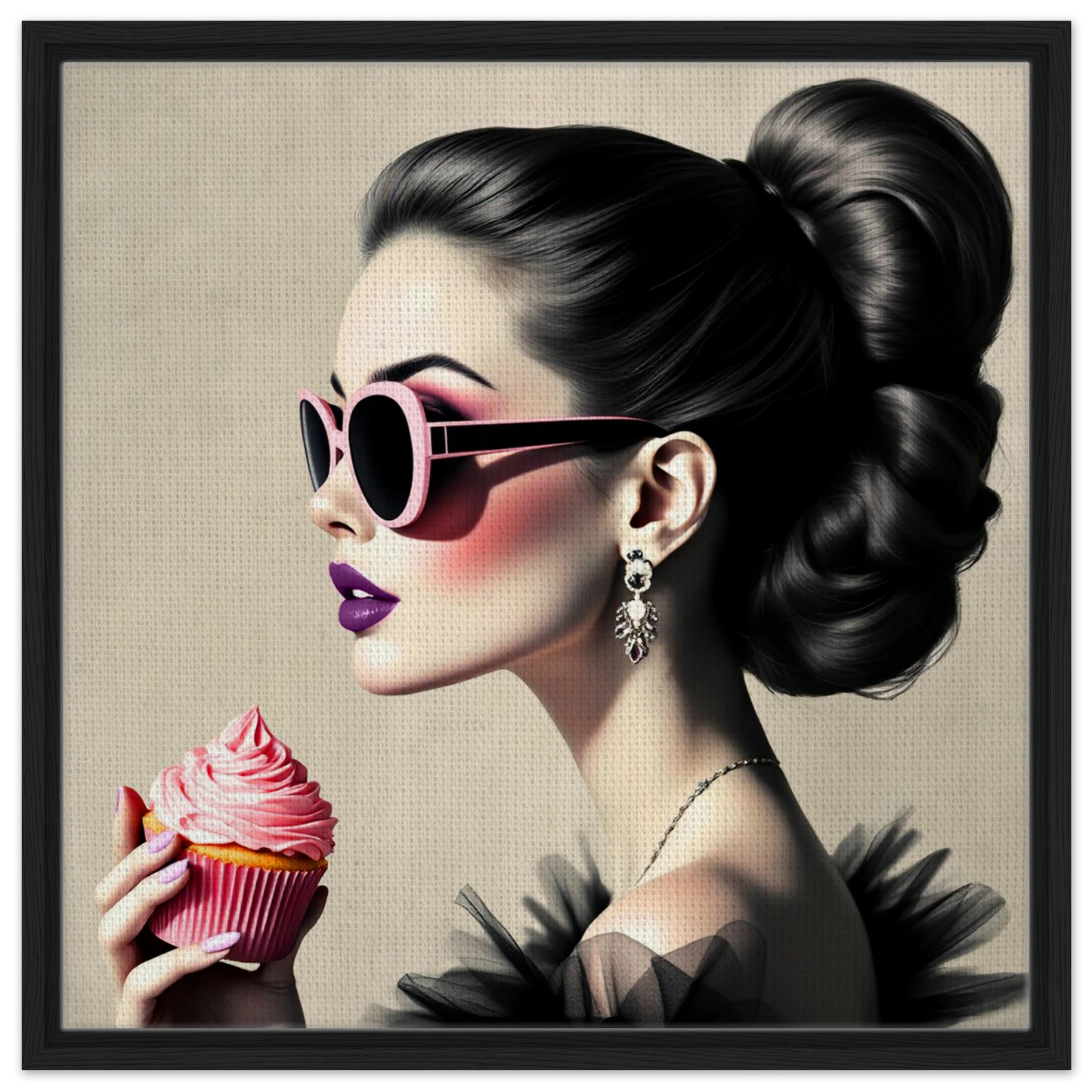 Retro Fashion Model Glam Cupcake Art Print 60x60 cm 24x24″ Framed Canvas