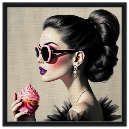 Retro Fashion Model Glam Cupcake Art Print 60x60 cm 24x24″ Framed Canvas