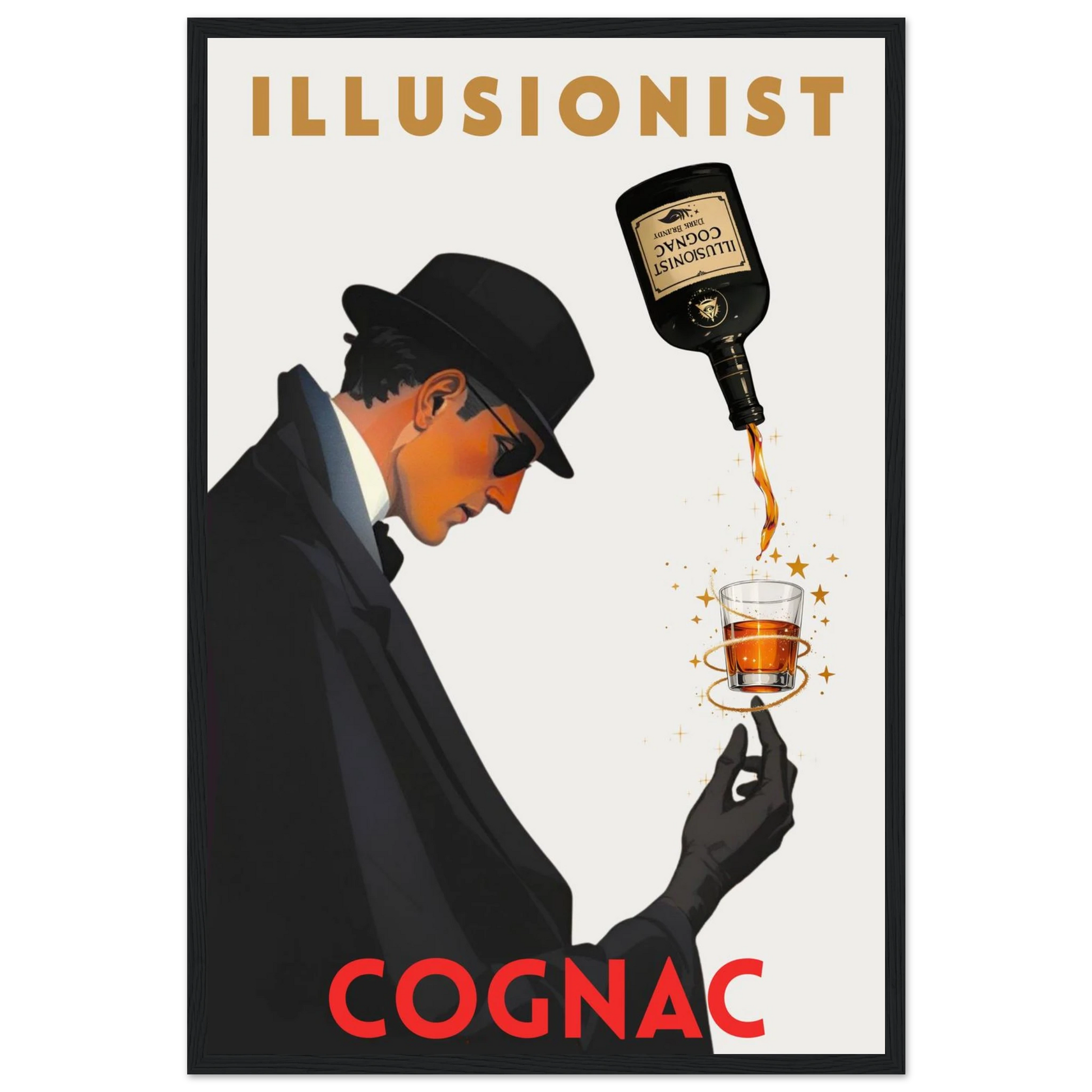 Vintage Illusionist Cognac Cocktail Bar Poster Print 40x60 cm 16x24″ Premium Matte Paper Wooden Framed Poster Black Wood Frame