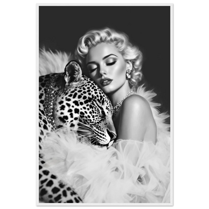 Marilyn Monroe Glam Leopard Art Print White Wood Frame 60x90 cm 24x36″ Classic Matte Paper Wooden Framed Poster