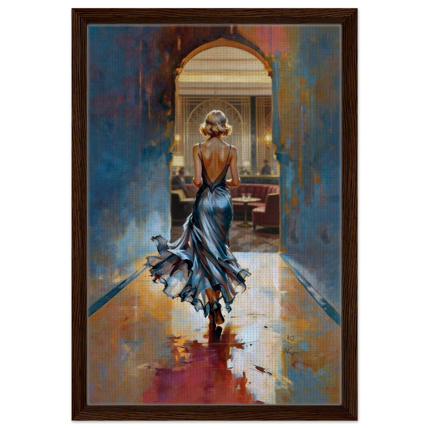 1920s Speakeasy Gatsby Flapper Art Deco Print 40x60 cm 16x24″ Framed Canvas Dark Brown Wood Frame