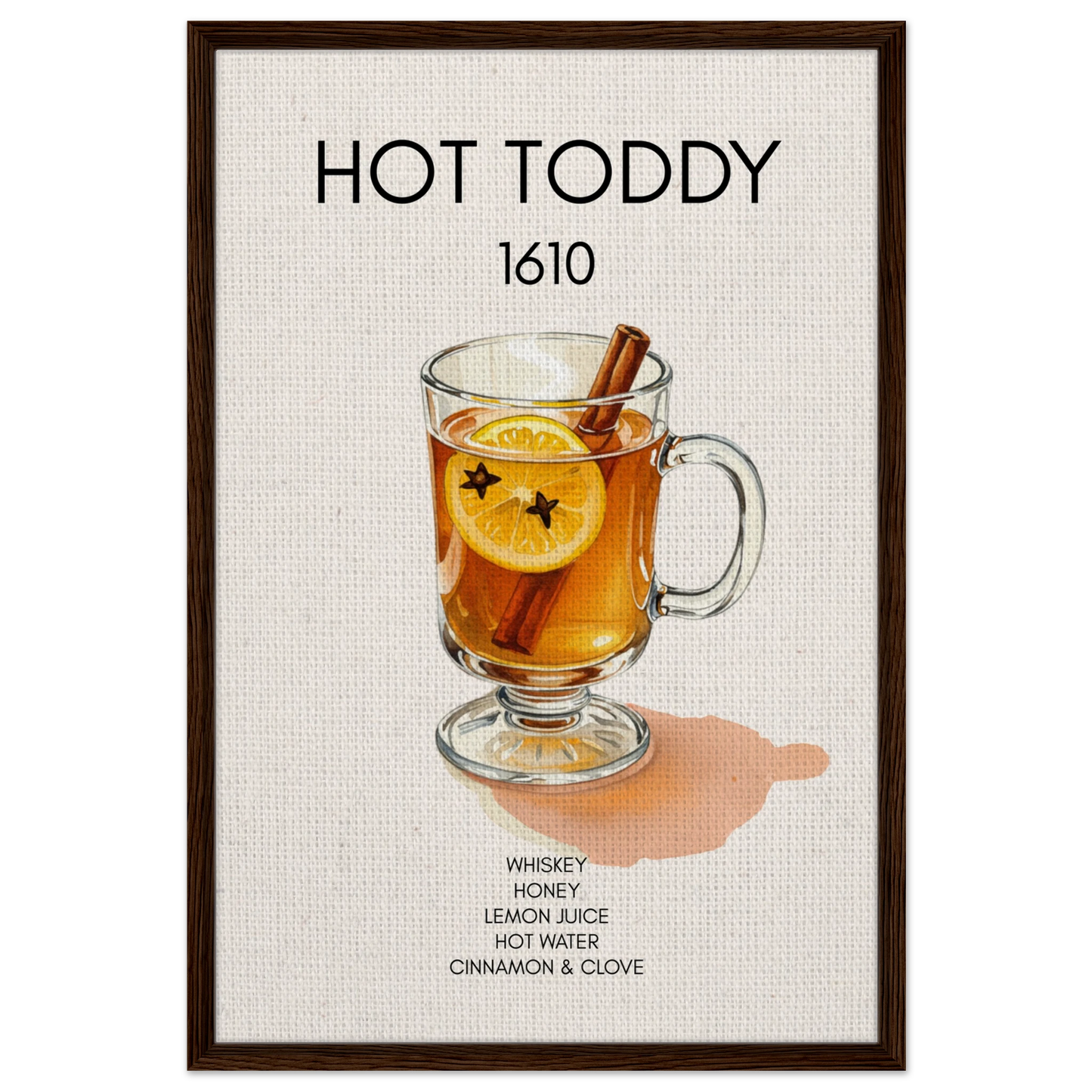 Hot Toddy Cocktail Bar Art Print Dark Brown Wood Frame 60x90 cm 24x36″ Framed Canvas