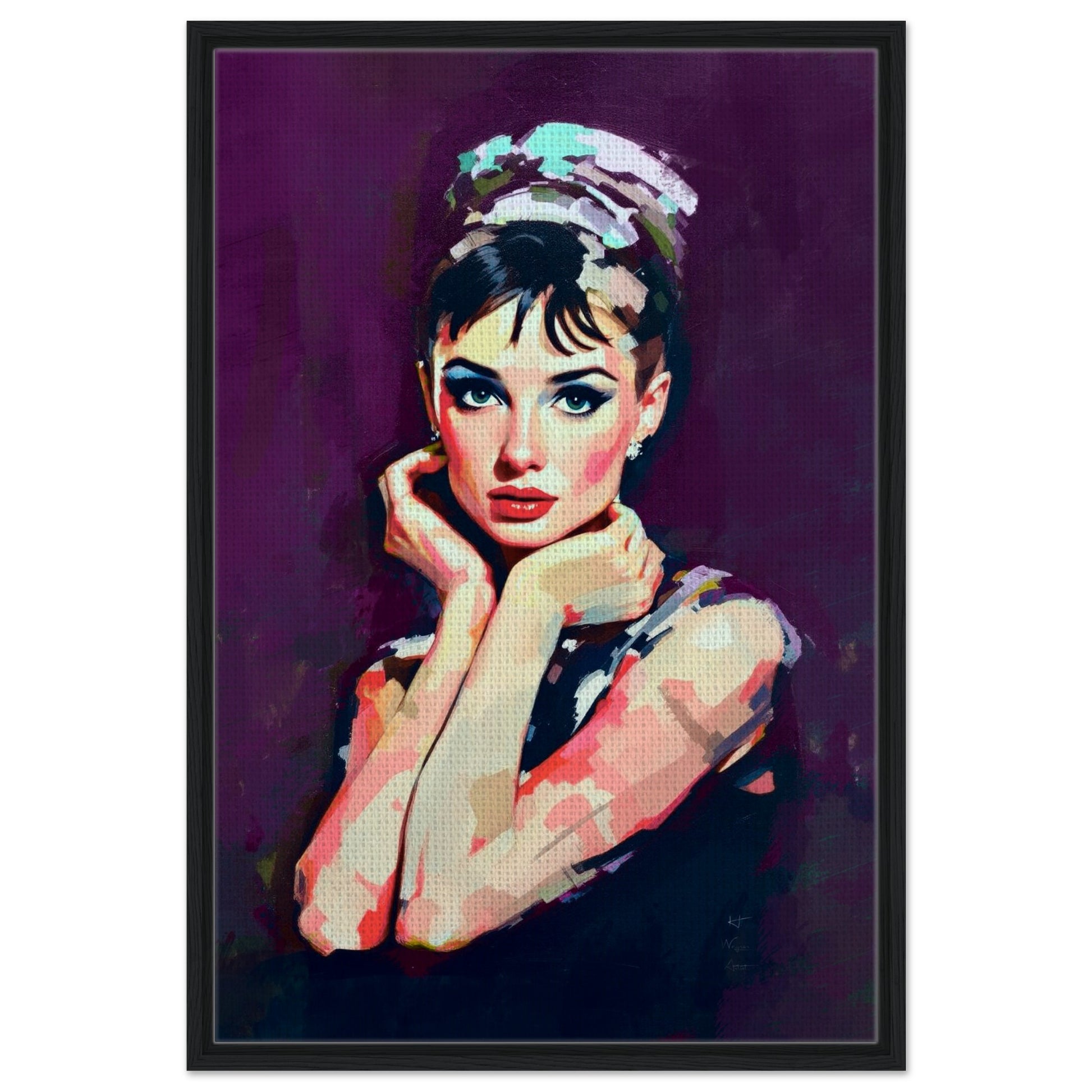 Audrey Hepburn Painting Art Print 60x90 cm 24x36″ Framed Canvas Black Wood frame