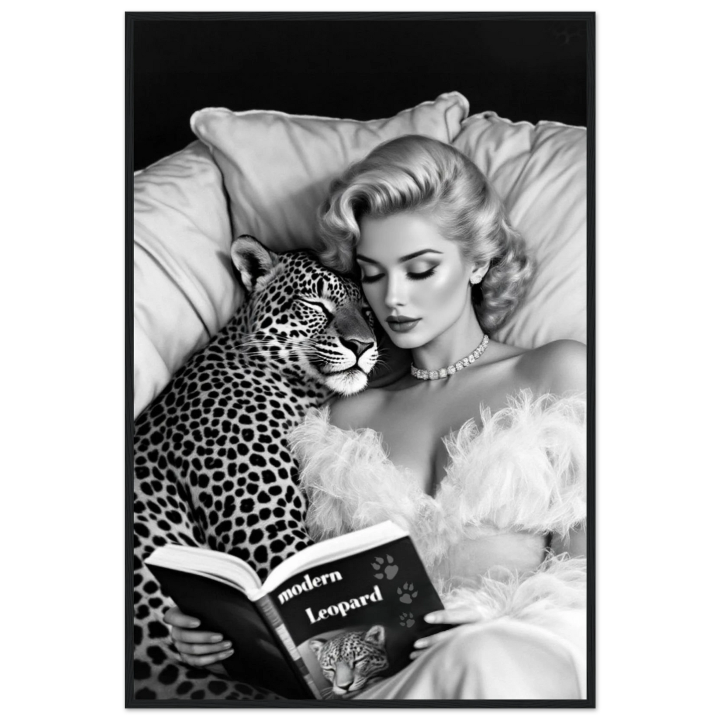 Hollywood Starlet Leopard Cat Art Print 60x90 cm 24x36″ Classic Matte Paper Wooden Framed Poster Black Wood Frame