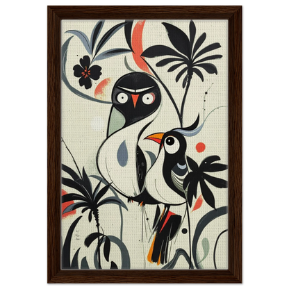Abstract Bird Modern Tropical Art Print Dark Brown Wood Frame 30x45 cm 12x18″ Framed Canvas
