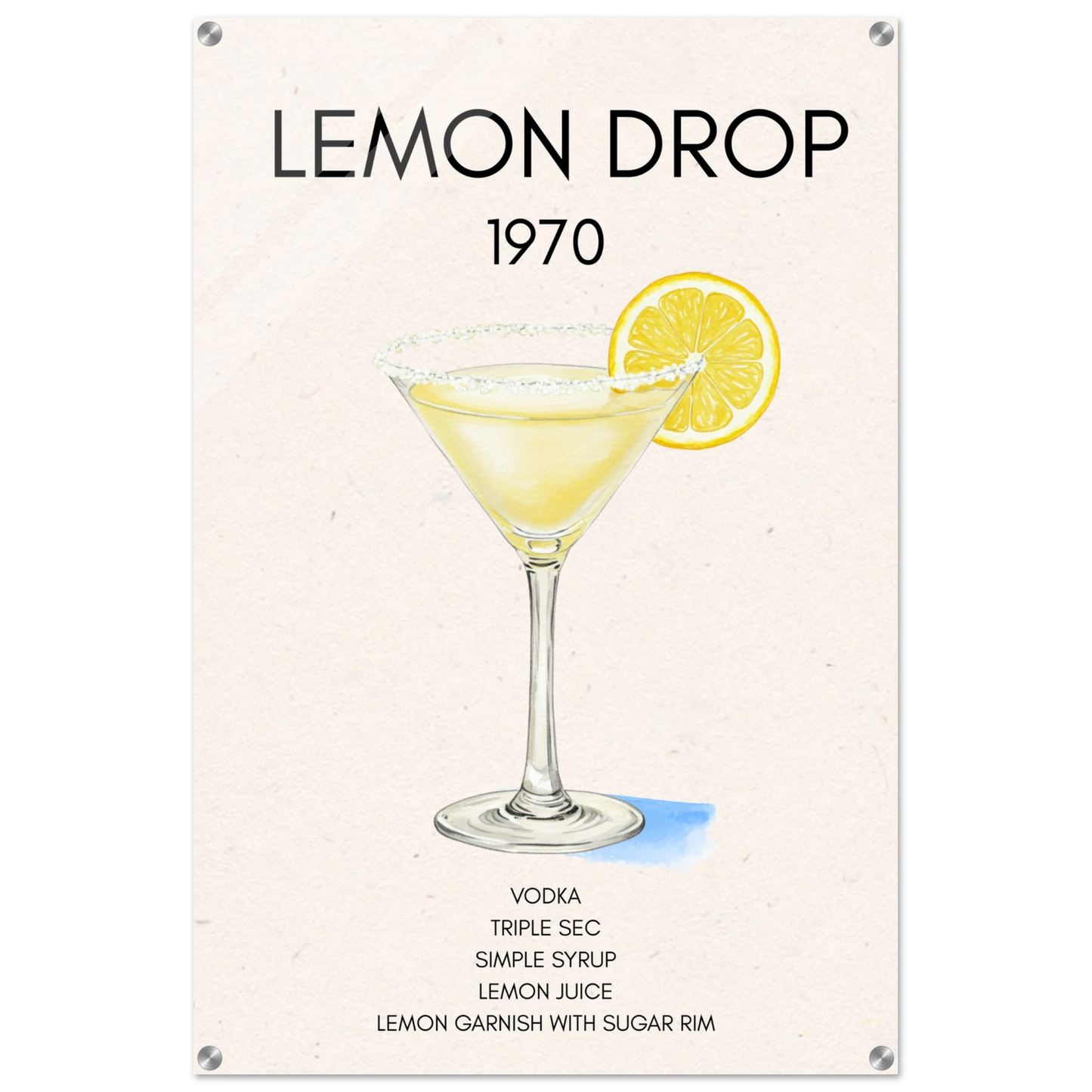 Lemon Drop Martini Cocktail Bar Poster Print No Frame 60x90 cm 24x36″ Sleek Acrylic Print