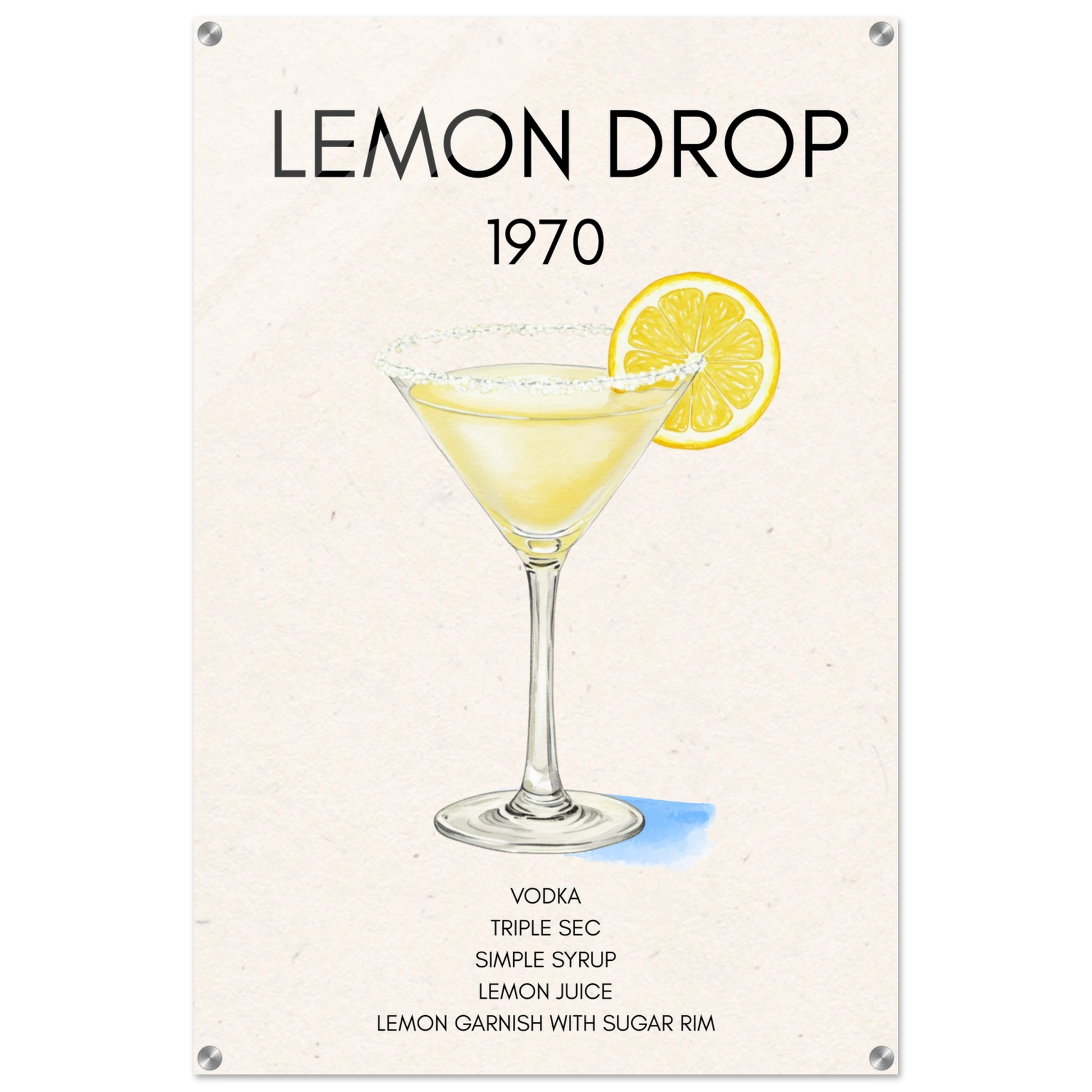 Lemon Drop Martini Cocktail Bar Art Print No Frame 60x90 cm 24x36″ Sleek Acrylic Print