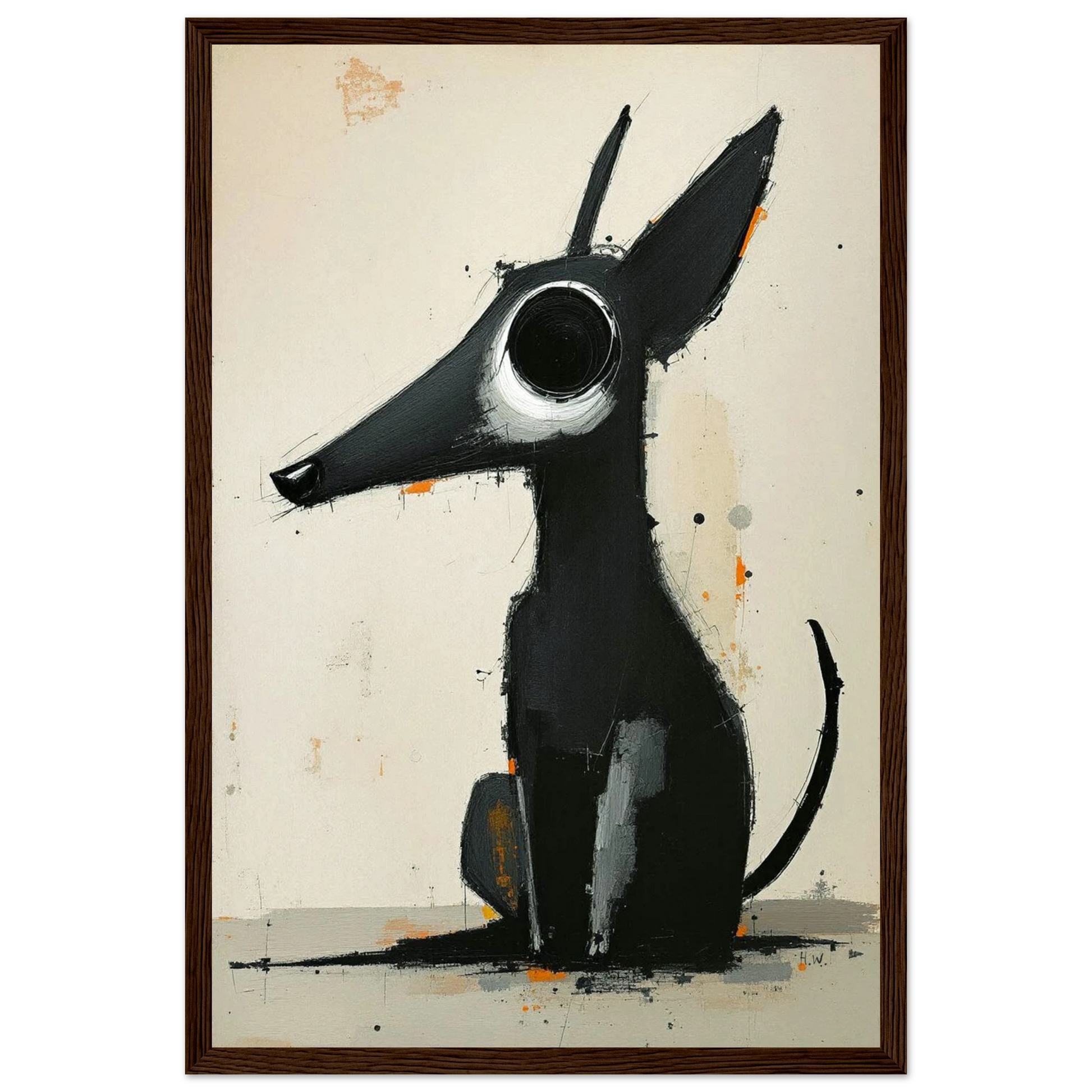 Big Eyed Abstract Dog Fine Art Print Dark Brown Wood Frame 30x45 cm 12x18″ Premium Matte Paper Wooden Framed Poster