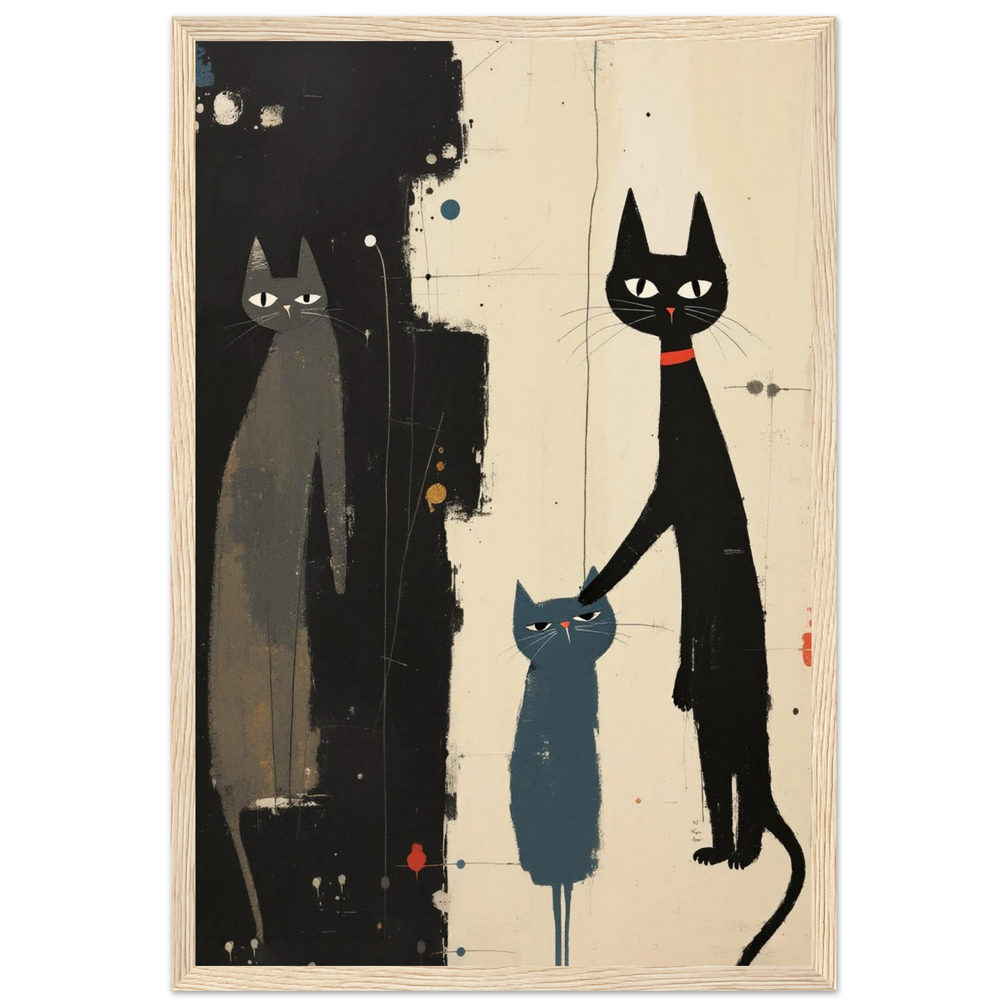 Abstract Cat Family Art Poster Print Light Wood Frame 30x45 cm 12x18″ Premium Matte Paper Wooden Framed Poster