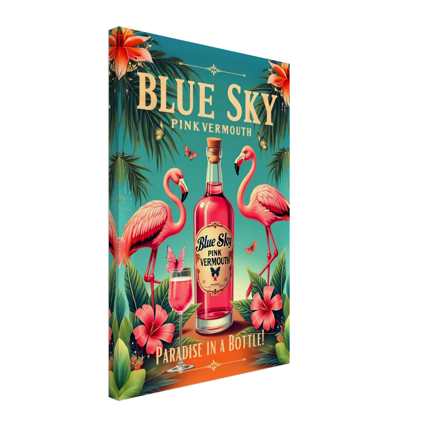 Vintage Pink Flamingo Tiki Bar Art Print 40x60 cm 16x24″ Gallery Wrapped Canvas No Frame