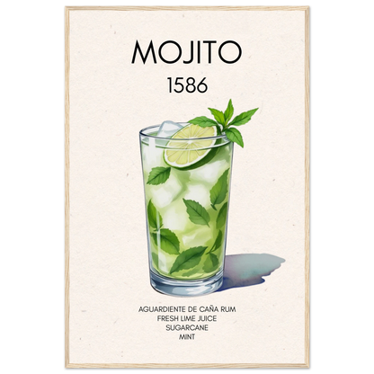 Mojito Cocktail Bar Art Print Light Wood Frame 60x90 cm 24x36″ Premium Matte Paper Wooden Framed Poster