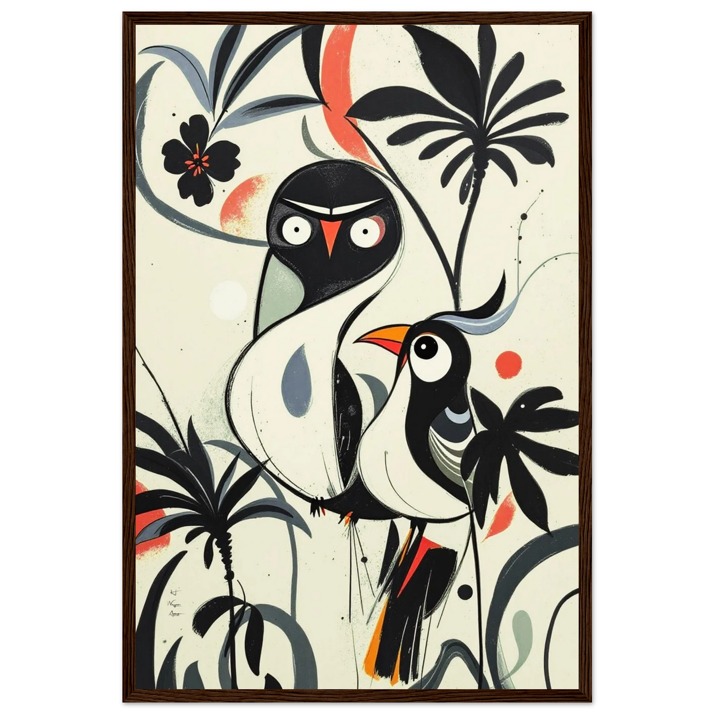 Abstract Bird Modern Tropical Art Print Dark Brown Wood Frame 40x60 cm 16x24″ Premium Matte Paper Wooden Framed Poster