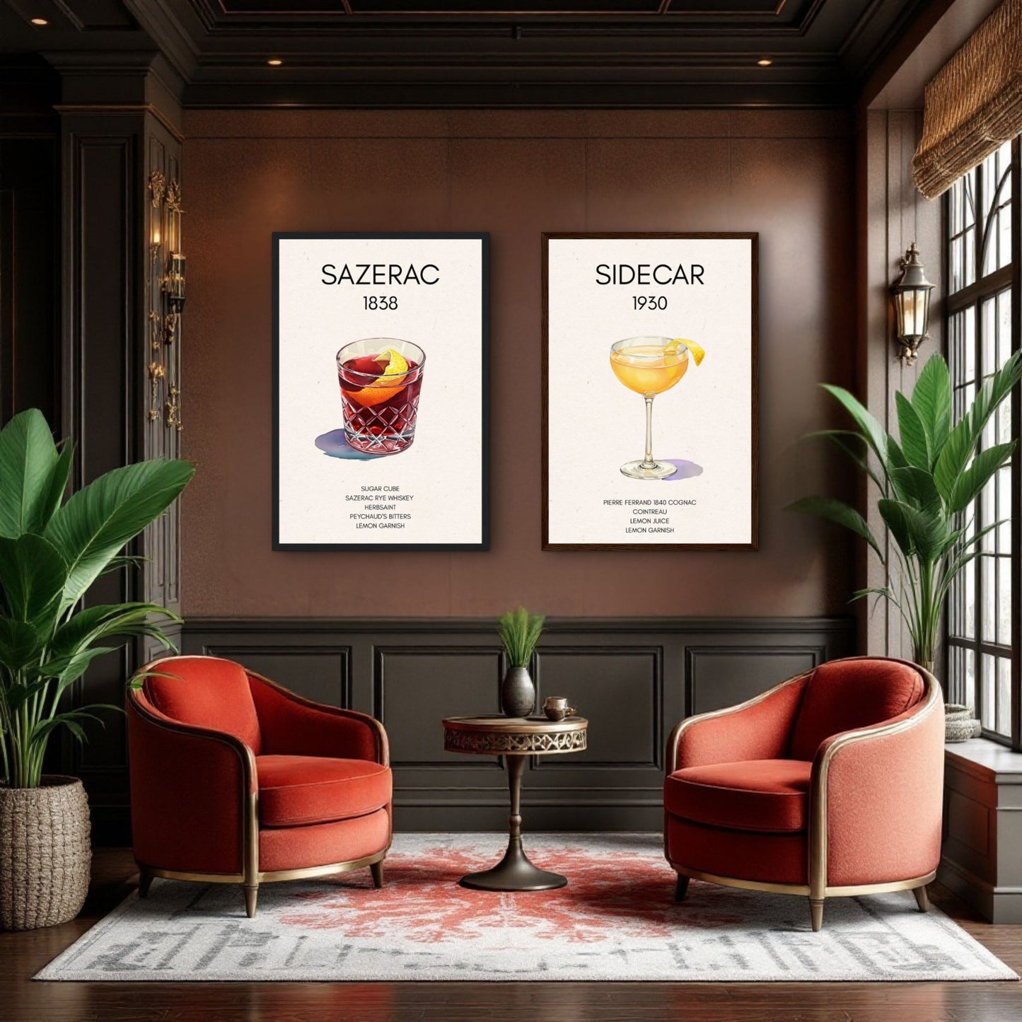 Sidecar Cocktail Bar Poster Print Black Wood Frame 30x45 cm 12x18″ Framed Canvas