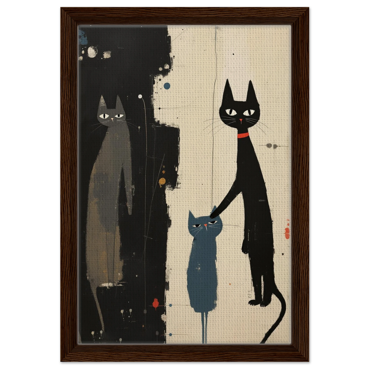 Abstract Cat Family Art Poster Print Dark Brown Wood Frame 30x45 cm 12x18″ Framed Canvas