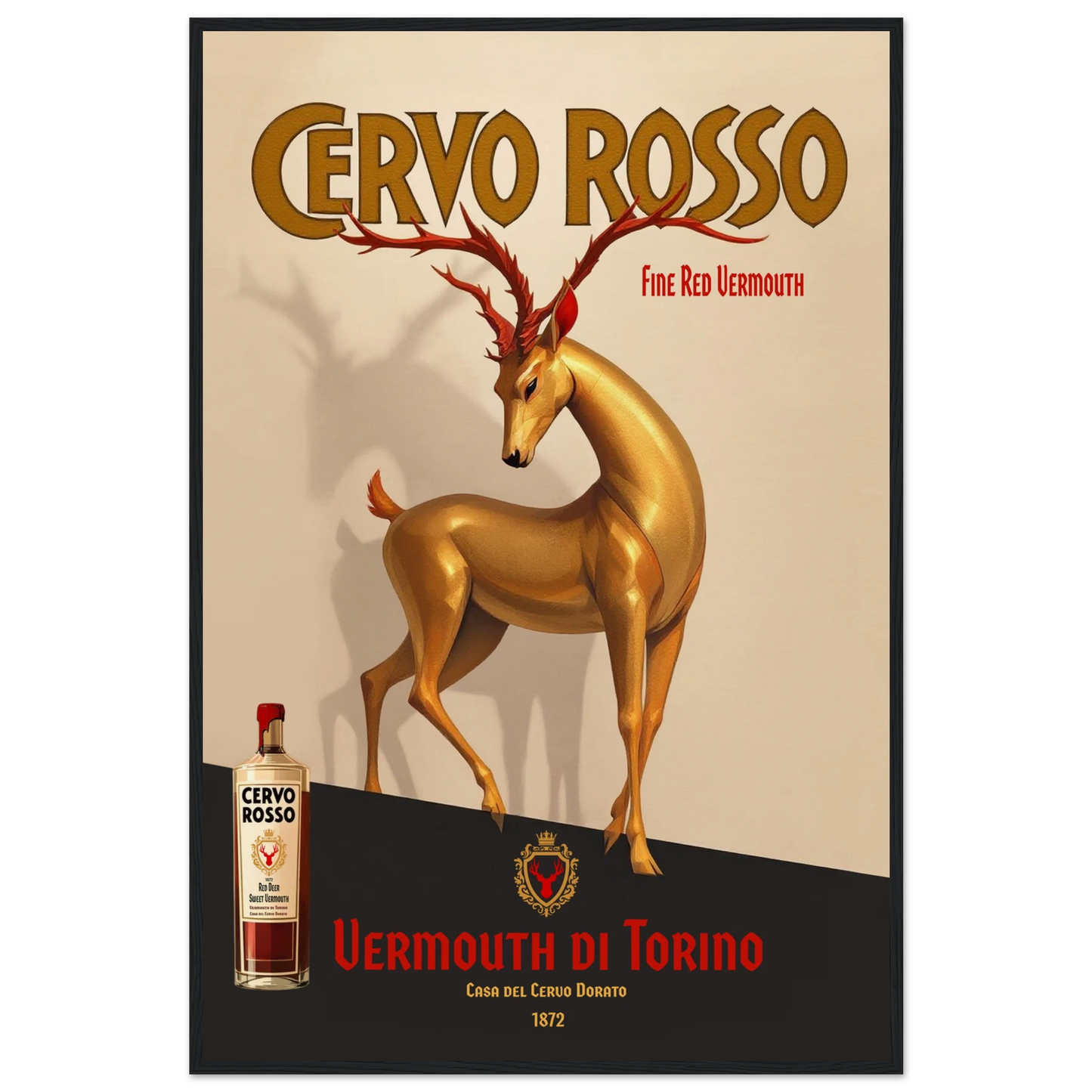 Art Deco Golden Deer Cocktail Bar Poster Print 60x90 cm 24x36″ Museum-Quality Matte Paper Wooden Framed Poster Black Wood Frame