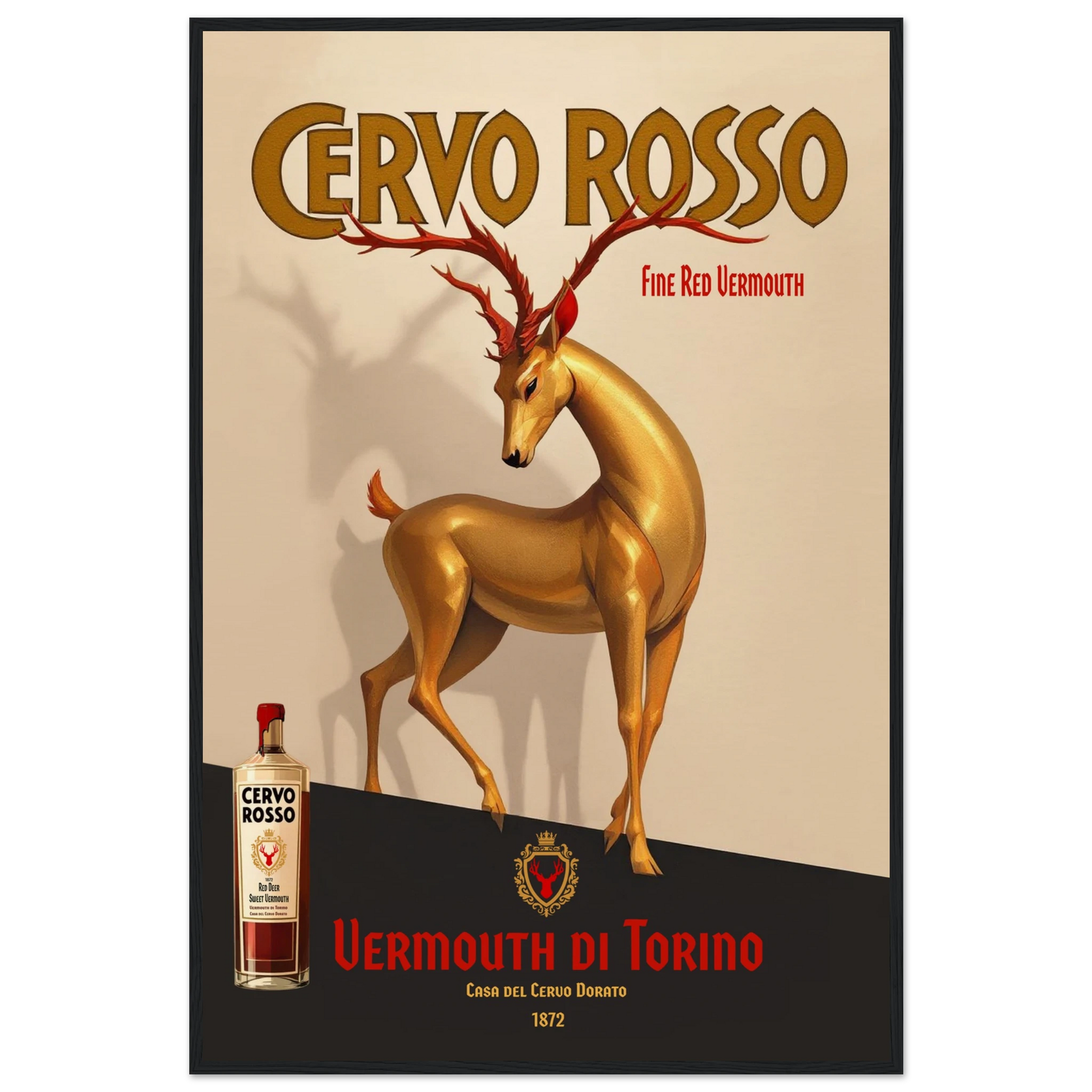 Art Deco Golden Deer Cocktail Bar Poster Print 60x90 cm 24x36″ Museum-Quality Matte Paper Wooden Framed Poster Black Wood Frame