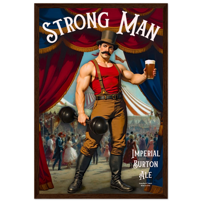 Vintage Victorian Circus Strongman Ale Art Print Dark Brown Wood Frame 30x45 cm 12x18″ Classic Matte Wooden Framed Poster