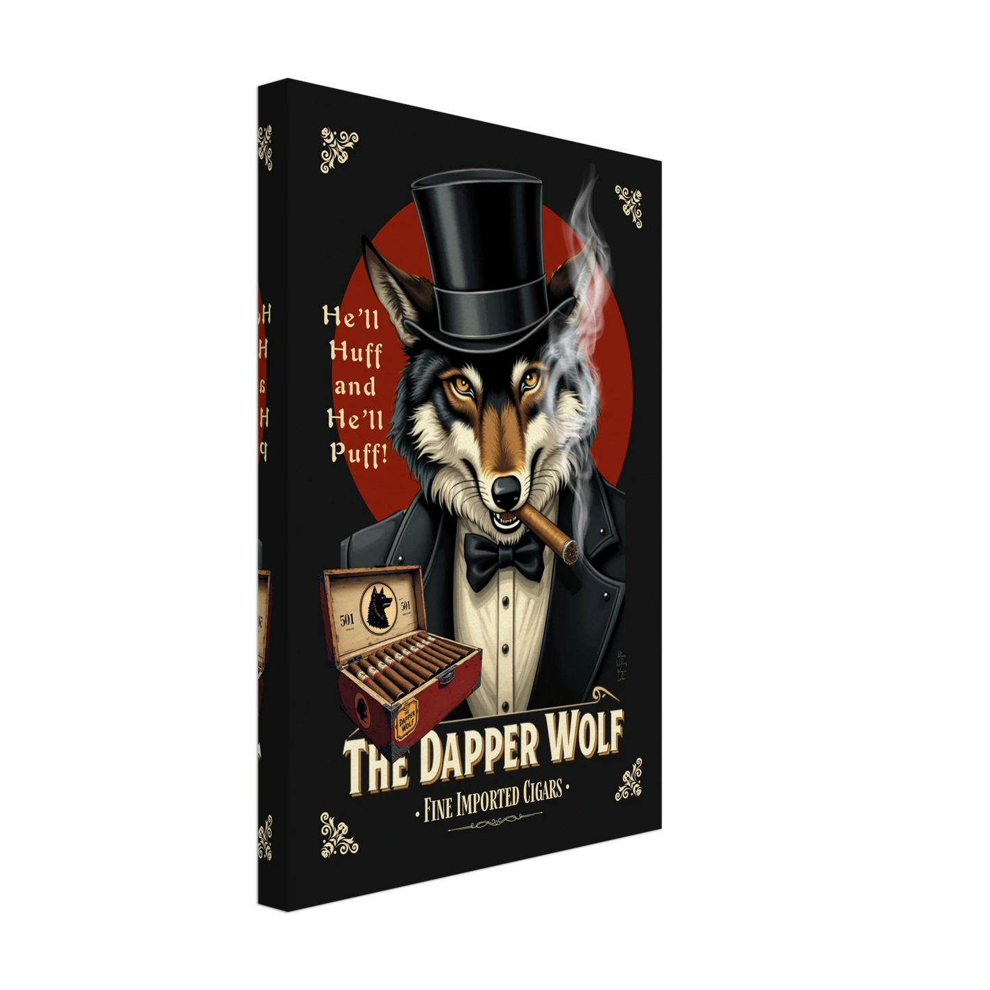 Smoking Wolf Retro Cigar Art Print 30x45 cm 12x18″ Gallery Wrapped Canvas -