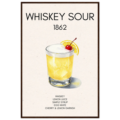 Whiskey Sour Cocktail Bar Art Print Dark Brown Wood Frame 60x90 cm 24x36″ Classic Matte Paper Wooden Framed Poster
