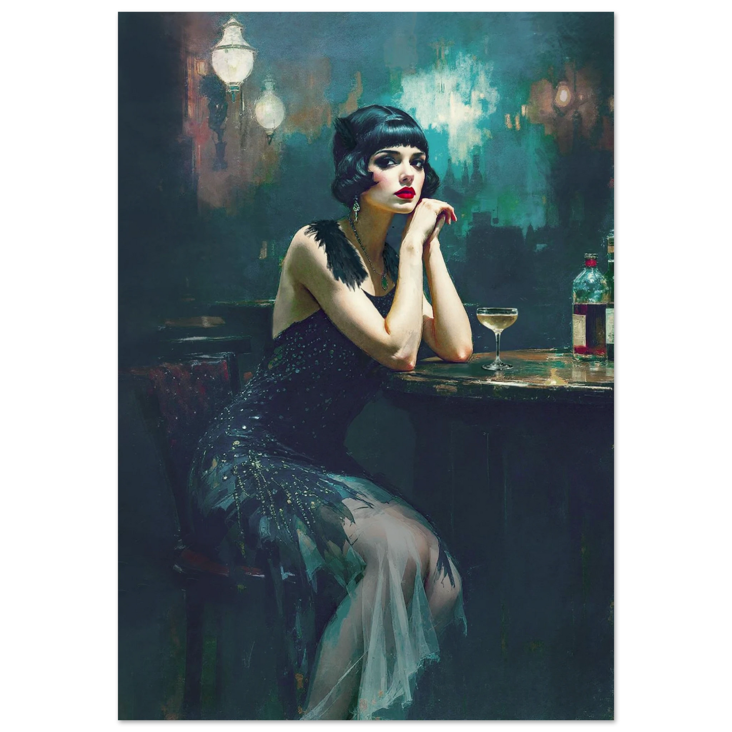 Jazz Age Speakeasy Flapper Art Print No Frame 70x100 cm 28x40″ Museum-Quality Matte Paper Poster