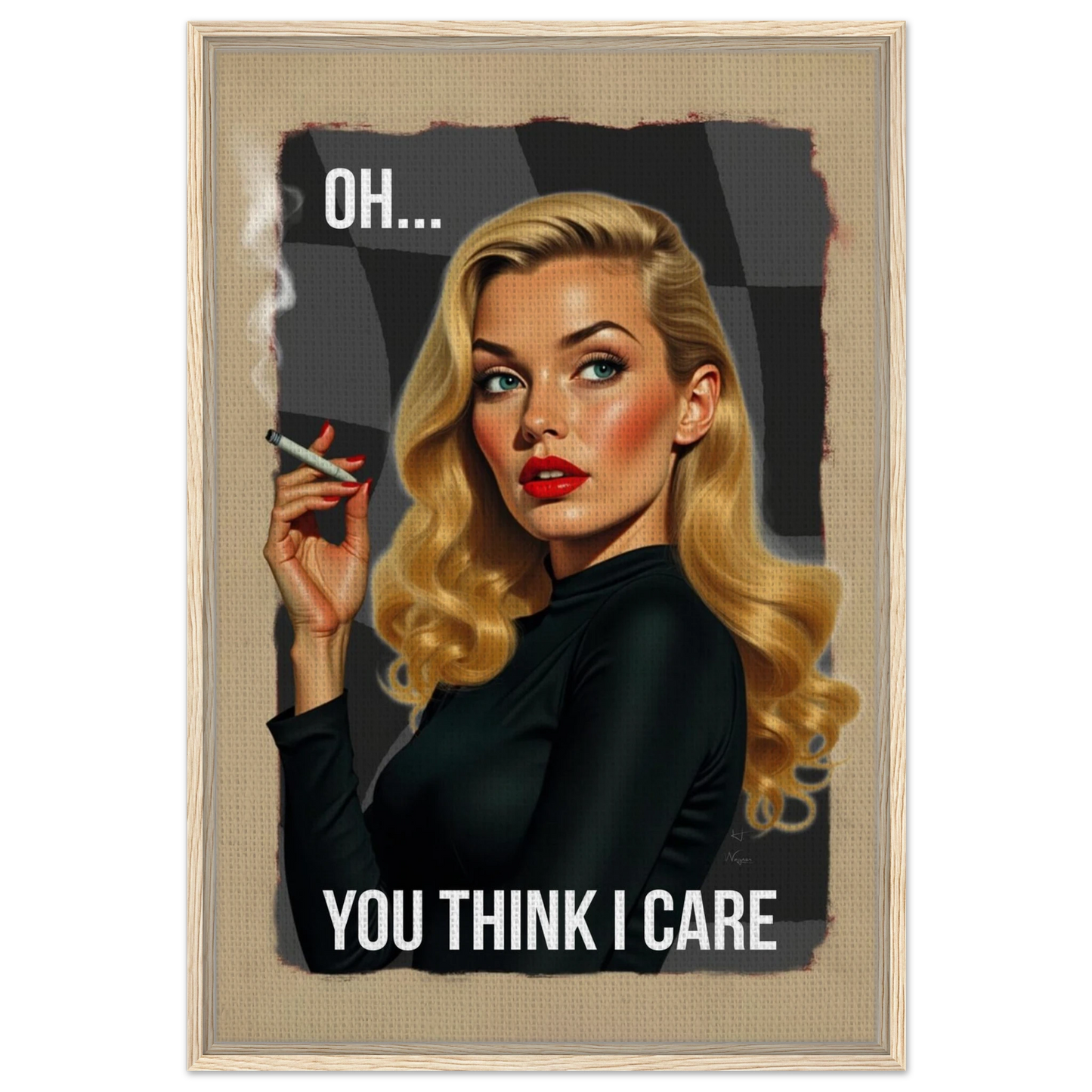 Retro Blonde Bombshell Funny Quote Art Print Light Wood Frame 60x90 cm 24x36″ Framed Canvas