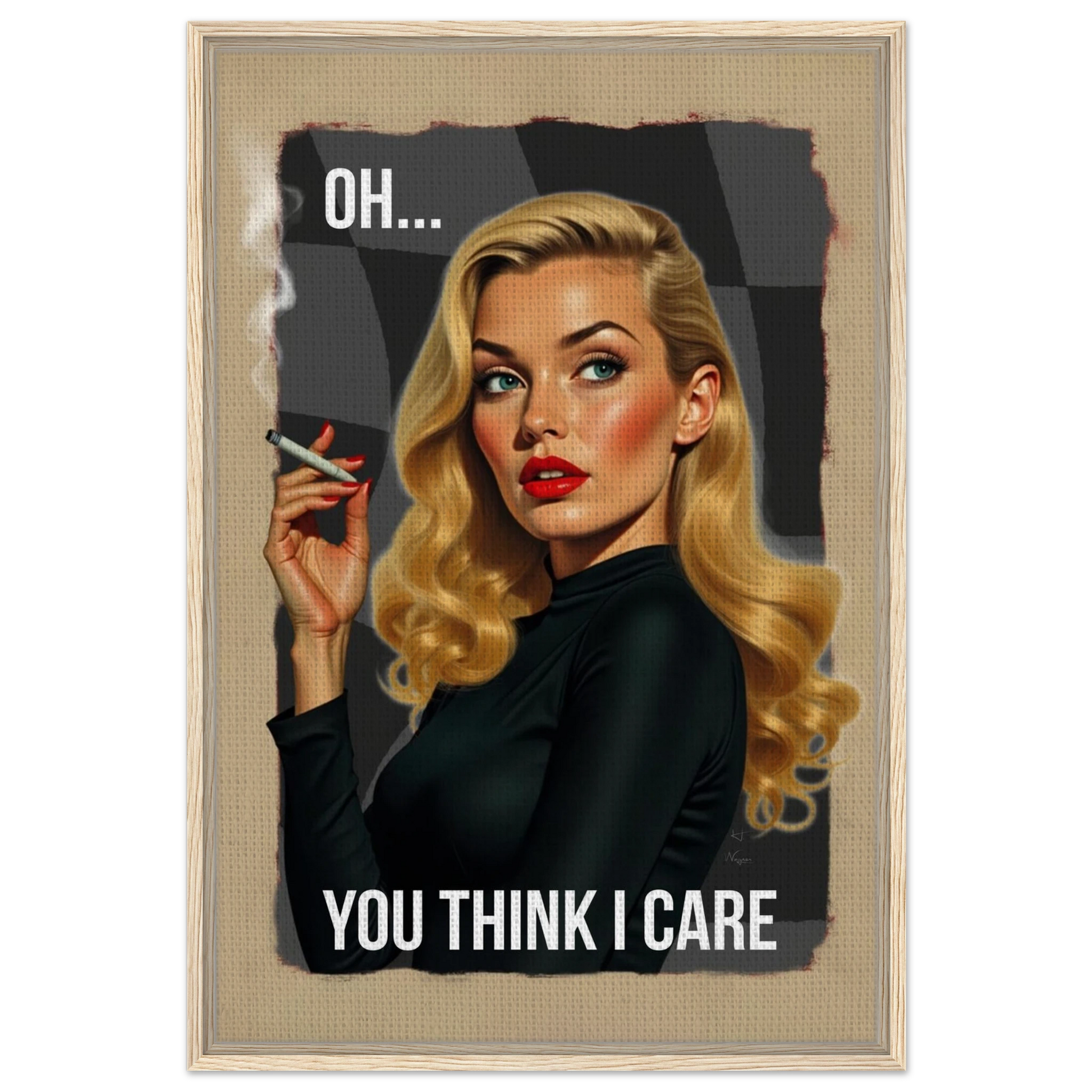 Retro Blonde Bombshell 1960s Funny Quote Art Print Light Wood Frame 60x90 cm 24x36″ Framed Canvas